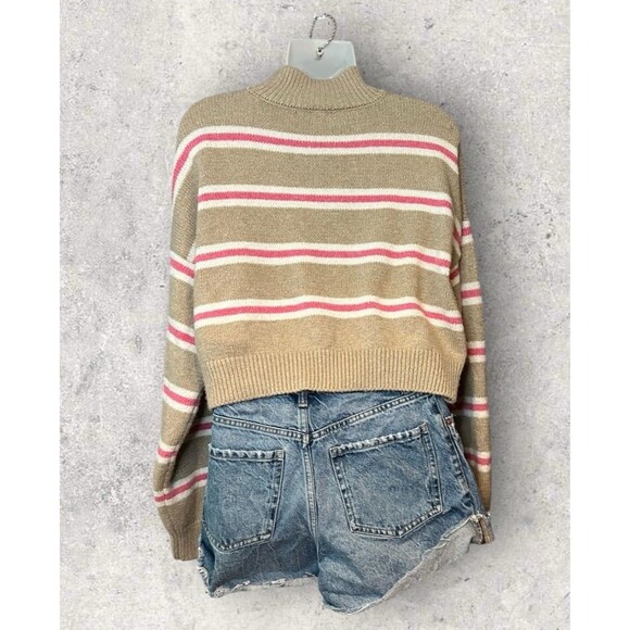 Forever 21 Women’s Size Large Mock Neck Pullover Cropped Boyfriend Sweater Tan - Picture 5 of 7